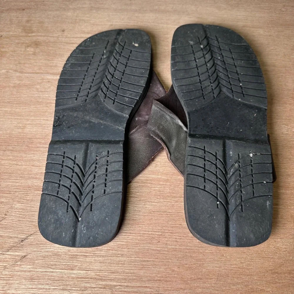 Mens Dark Brown Leather Thong Sandals Handcrafted Boho Slip On Size 45 EU